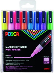 Verfstift Posca PC3M fijn glitter pastel assorti set a 8 stuks