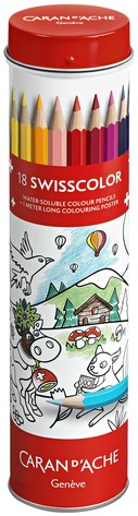Kleurpotlood Caran d'ache Swisscolor met poster koker à 18 kleuren