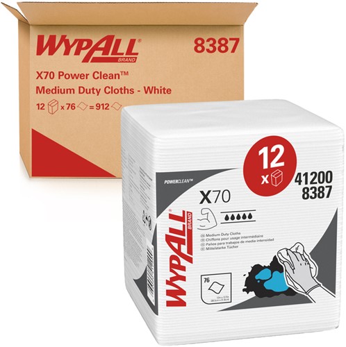 Poetsdoek WypAll X70 PowerClean 421x375mm 12x76vel wit 8387