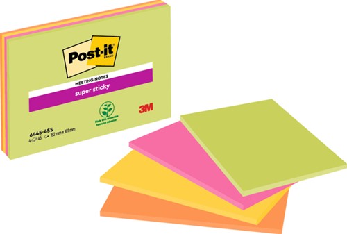 Memoblok Post-it 6445 Super Sticky 152x101mm assorti