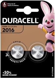 Batterij Duracell knoopcel 2xCR2016 lithium Ø20mm 3V-90mAh