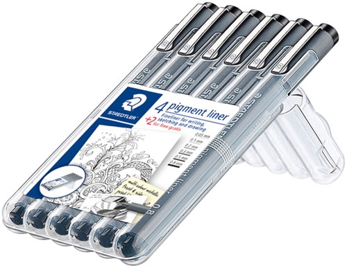 Fineliner Staedtler Pigment 308 zwart set 4+2 gratis-2