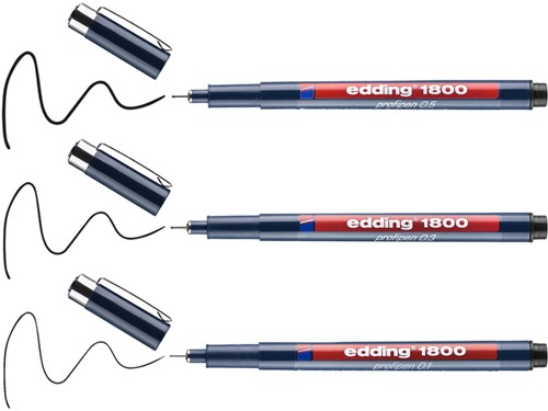 Fineliner edding 1800 0.25mm - 0.35mm - 0.5mm zwart set à 3 stuks-2