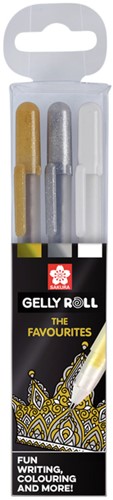 Gelpen Sakura Gelly Roll Favourites set 3 kleuren Goud-Zilver-Wit