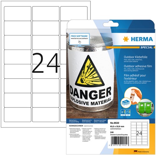 Etiket HERMA 9532 63.5x33.9mm weerbestendig wit 240st