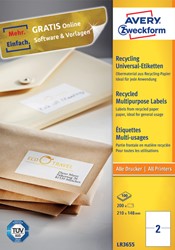 Etiket Avery Zweckform LR3655 210x148mm A5 recycled wit 200stuks