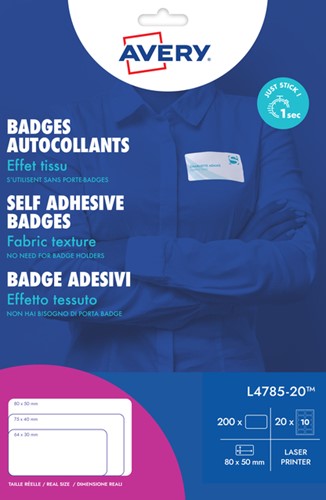 Naambadge etiket Avery L4785-20 80x50mm 200 etiketten