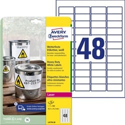 Etiket Avery L4778-20 45.7x21.2mm polyester wit 960 etiketten