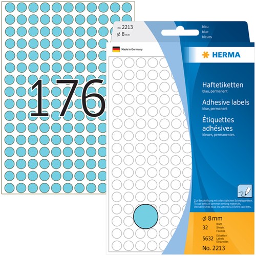 Etiket HERMA 2213 rond 8mm blauw 5632stuks-2