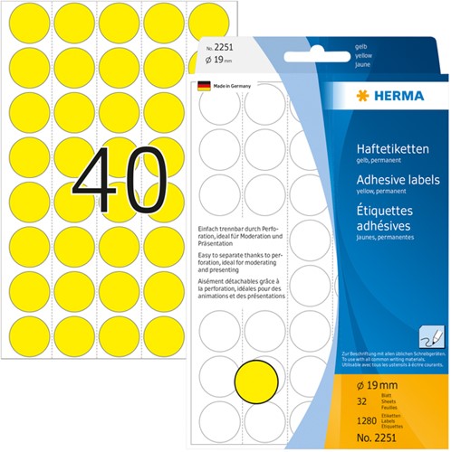 Etiket HERMA 2251 rond 19mm geel 1280stuks-2