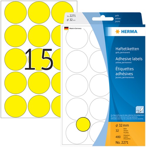 Etiket HERMA 2271 rond 32mm geel 480stuks-2