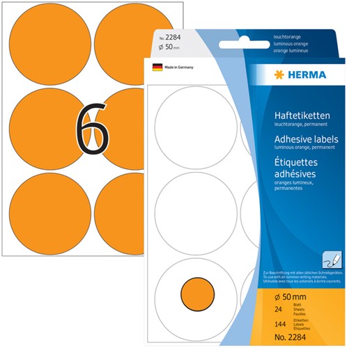 Etiket HERMA 2284 rond 50mm fluor oranje 144 etiketten-2