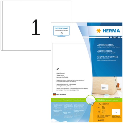 Etiket HERMA 8690 148.5x205mm Premium wit 400stuks