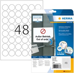 Etiket HERMA 4387 rond 30mm verwijderbaar wit 1200stuks