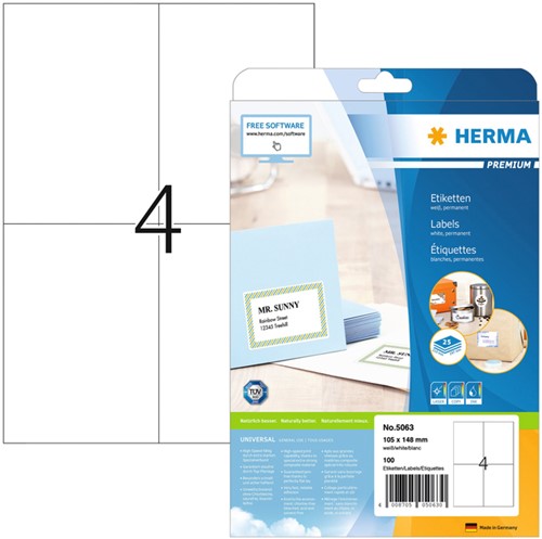 Etiket HERMA 5063 105x148mm A6 premium wit 100stuks