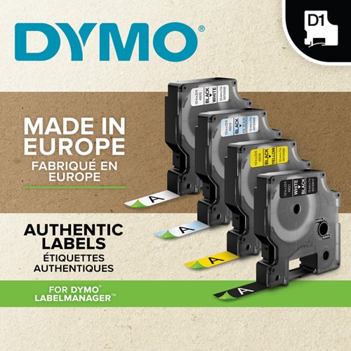 Labeltape Dymo LabelManager D1 polyester 9mm zwart op wit 10 stuks-1