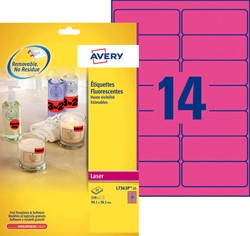 Etiket Avery L7363P-25 99.1x38.1mm neon roze 340stuks
