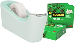Plakbandhouder Scotch C18 mint + 4rol magic tape 19mmx33m