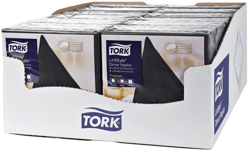 Dinerservet Tork Linstyle Premium 1/4 vouw 1-laags 390x390mm 50vel zwart 478726-3