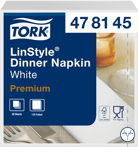 Dinnerservetten Tork Premium LinStyle® 1/8 gevouwen 1-laags 50 st wit 478145-4