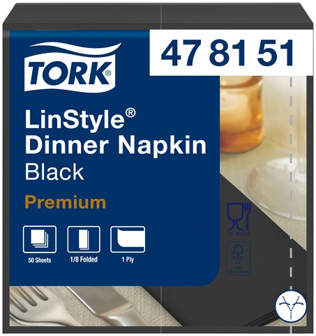 Dinnerservetten Tork Premium LinStyle® 1/8 gevouwen 50st zwart  478151-2