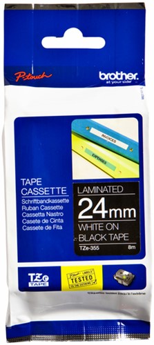 Labeltape Brother P-touch TZe-355 standaard 24mm wit op zwart-3