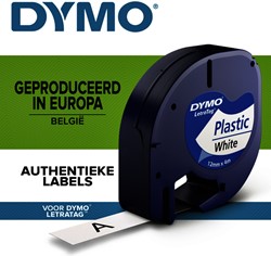 Labeltape Dymo Letratag 91201 plastic 12mm zwart op wit