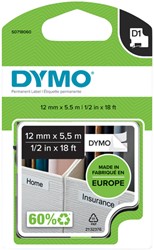 Labeltape Dymo D1 16959 718060 12mmx5.5m polyester zwart op wit