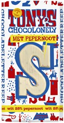 Chocoladeletter Tony's Chocolonely wit pepernoot S 180gr