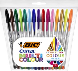 Balpen Bic Cristal multicolour etui à 15 kleuren