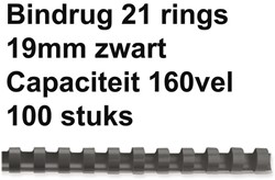 Bindrug Fellowes 19mm 21rings A4 zwart 100stuks