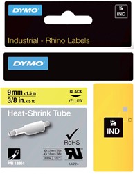 Labeltape Dymo Rhino 18054 9mmx1.5m krimpkous zwart op geel