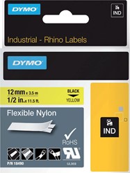 Labeltape Dymo Rhino 18490 12mmx3.5m flexibel nylon zwart op geel