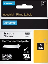 Labeltape Dymo Rhino 18483 polyester 12mmx5.5m zwart op wt