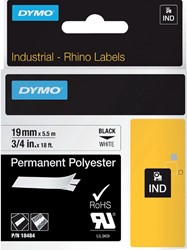 Labeltape Dymo Rhino 18484 19mmx5.5m polyester zwart op wt