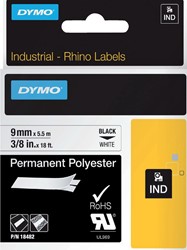 Labeltape Dymo Rhino 18482 9mmx5.5m polyester zwart op wit