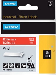 Labeltape Dymo Rhino 18054 12mmx5.5m vinyl wit op rood