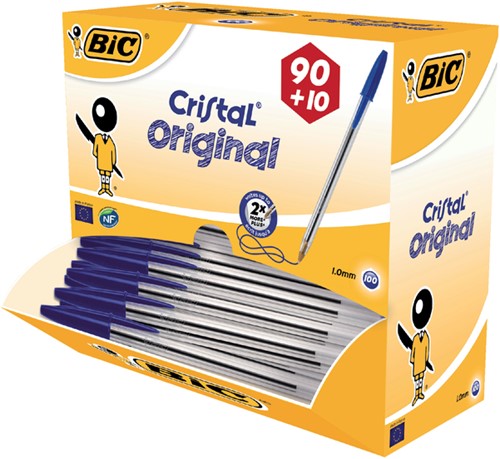 Balpen Bic Cristal medium blauw doos à  90+10 gratis-2