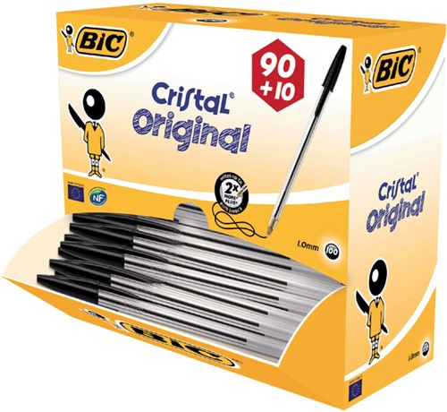 Balpen Bic Cristal medium zwart doos à 90+10 gratis-2