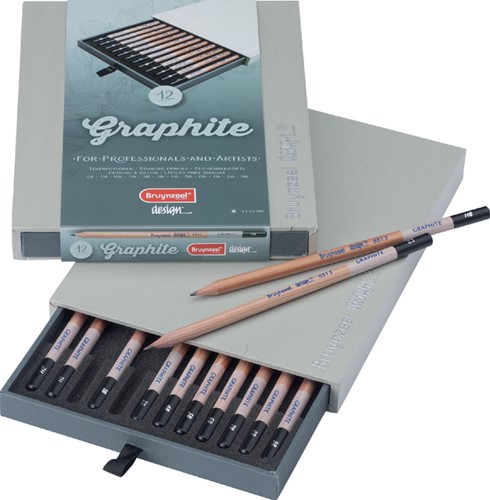 Grafietpotlood Bruynzeel Design Graphite set à 12 breedtes grijs