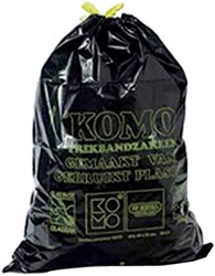 Vuilniszak Komo 60 liter met trekband zwart rol à 15 stuks