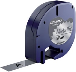 Labeltape Dymo Letratag 91208 metallic 12mm zwart op zilver