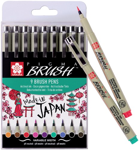 Viltift met brushpen Bruynzeel Sakura Pigma etui à 9 kleuren-2