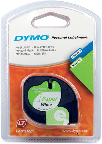 Labeltape Dymo LetraTag papier 12mm zwart op wit-3