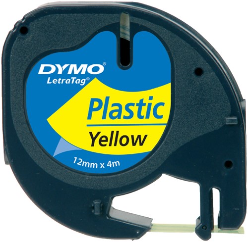 Labeltape Dymo letratag 91202 12mmx4m plastic zwart op geel-1
