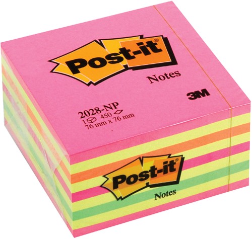 Memoblok 3M Post-it 2028 76x76mm kubus neon kleuren-2
