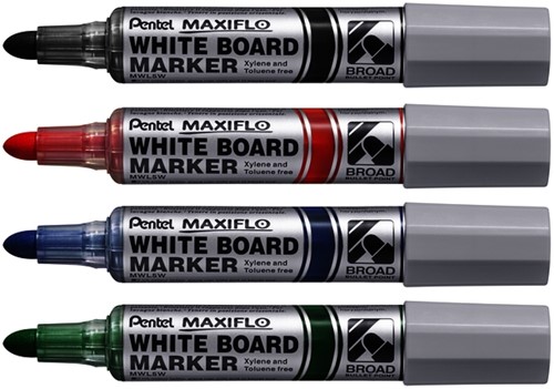 Viltstift Pentel MWL5M Maxiflo whiteboard rond 3mm assorti set à 4 stuks-2
